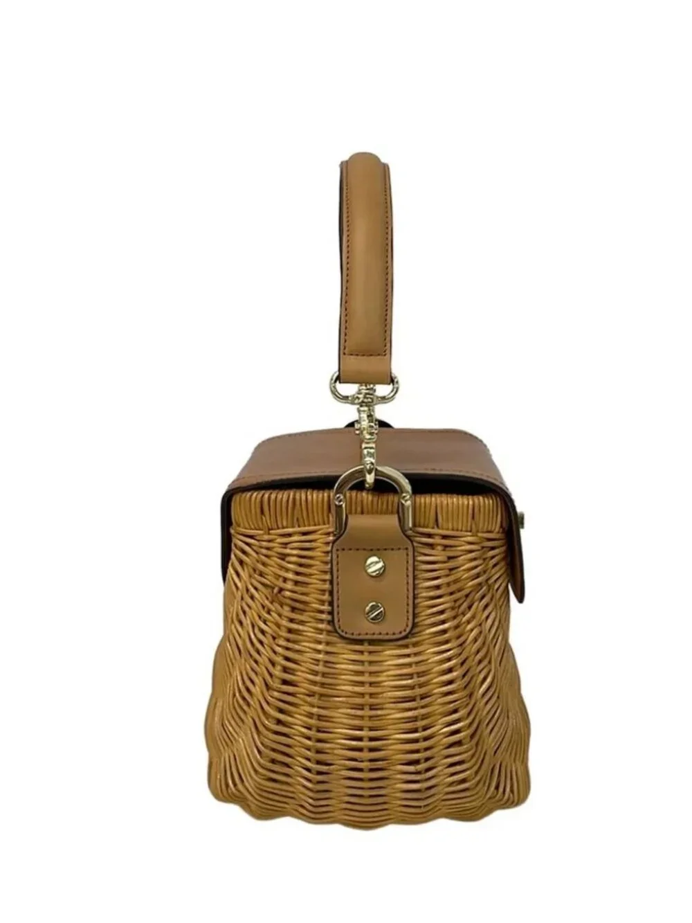 TORY BURCH Brown Natural Fiber Leather Handbag
